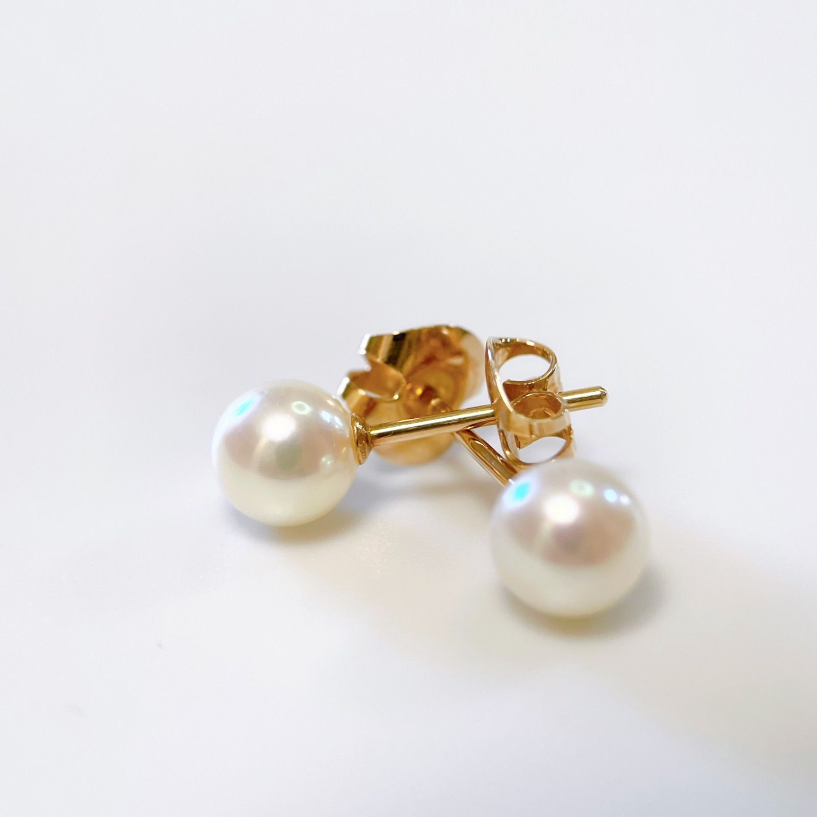 タサキ 一粒 パール 6mm ピアス K14PG 白 真珠 TASAKI 上品 田崎真珠