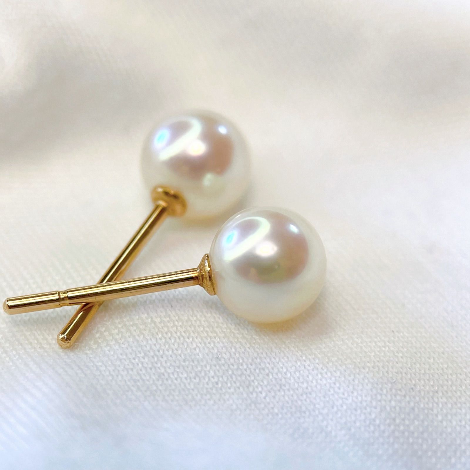 タサキ 一粒 パール 6mm ピアス K14PG 白 真珠 TASAKI 上品 田崎真珠
