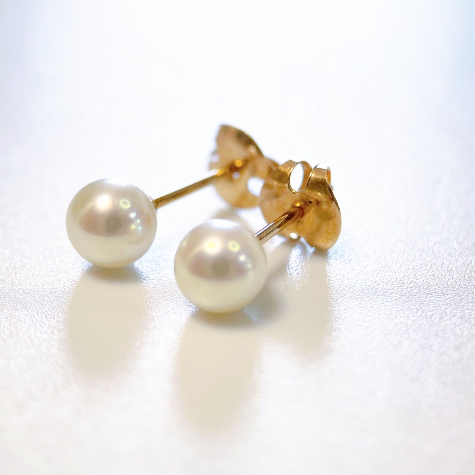タサキ 一粒 パール 6mm ピアス K14PG 白 真珠 TASAKI 上品 田崎真珠