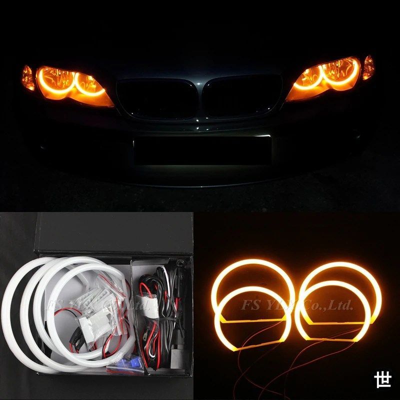 BMW E46用 SMD LED エンジェルアイ 非プロジェクター式 カー SMD LED エンジェルアイ ヘッドライト E46用 コットンイエロー/アンバー 131MM