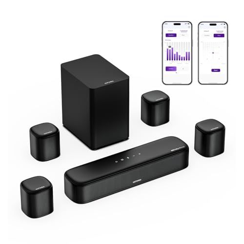 ULTIMEA 7.1ch サウンドバー Dolby Atmos 350W BassMX搭載 サブウーファー＆サラウンドスピーカー付き HDMI eARC/Bluetooth/光/AUX/USB対応 APP制御対応 重低音 ホームシアター ス 54d2d999