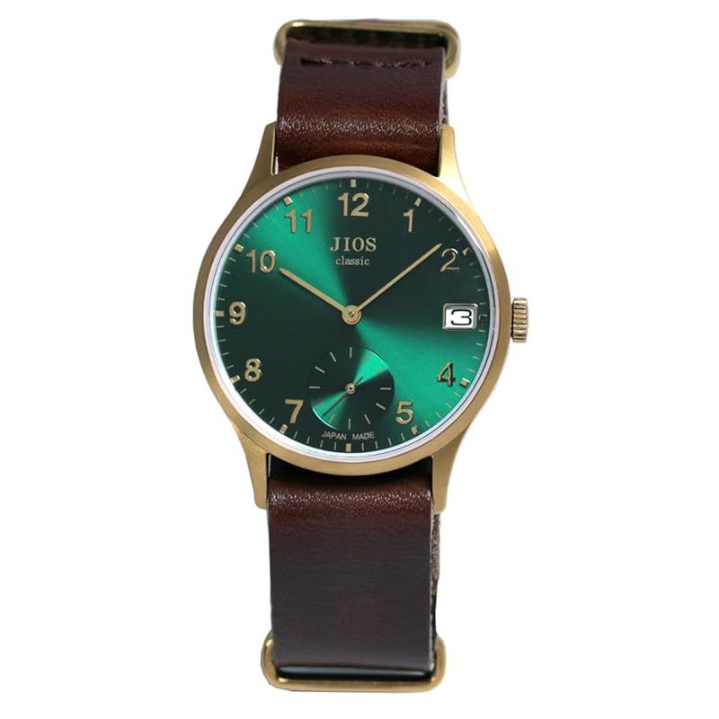 【新品】 [ジオス]JIOS OMI 日本製 クラシック 腕時計 国産 メンズ レディース 栃木レザー NATOベルト MADE IN JAPAN サファイアガラス ゴールド×グリーン