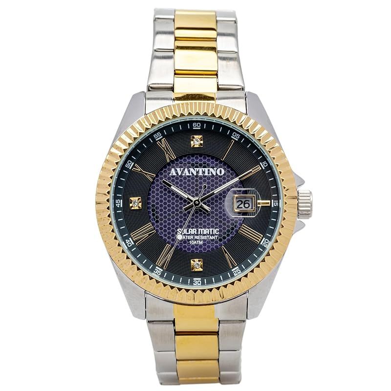 【新品】 CREPHA(クレファー) ソーラー腕時計 メンズ シルバー 10気圧防水 42mm 日本製ムーブメント デイト機能 夜光針 ステンレスバンド ゴールド