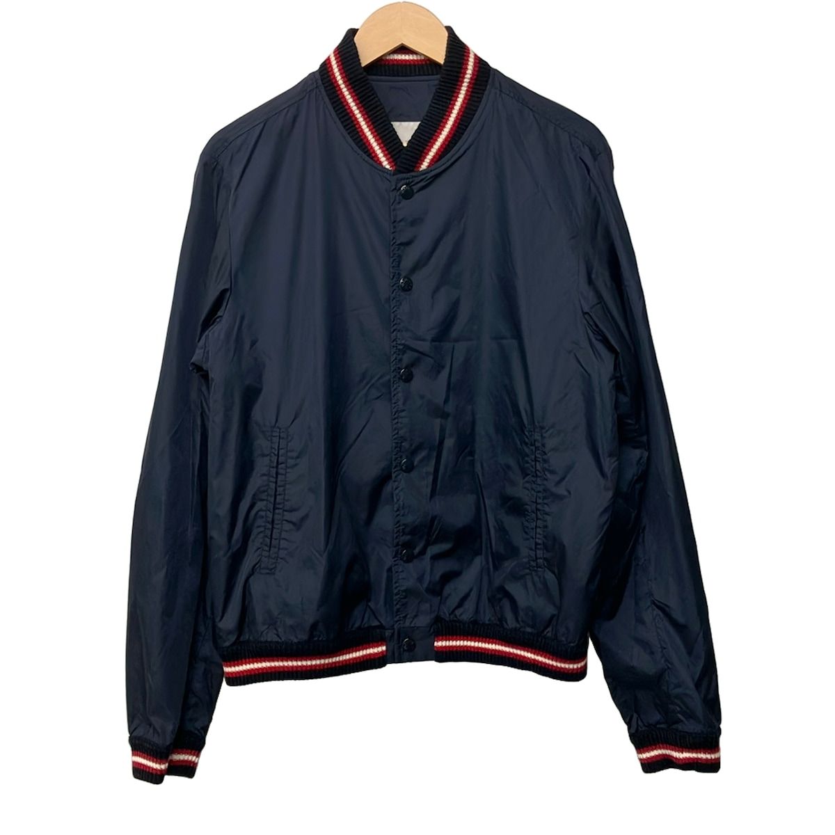 MONCLER(モンクレール) ブルゾン サイズ3 L メンズ美品  DUBOST ダークネイビー×レッド×白 ボーダー/春/秋 MONCLER(モンクレール) ブルゾン サイズ3 L メンズ美品 DUBOST ダーク