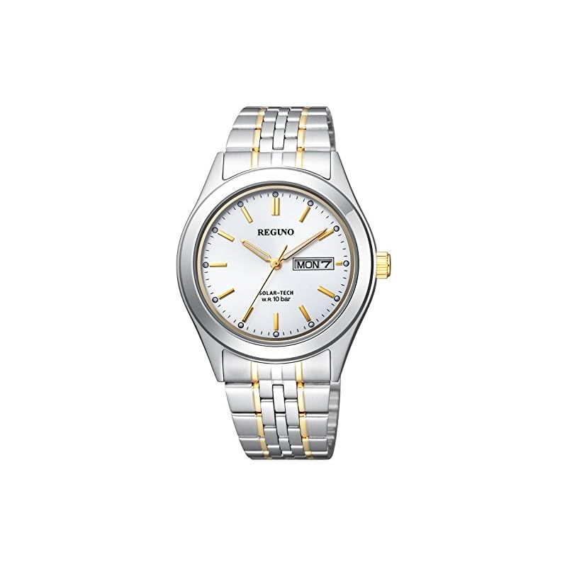 【新品】 [CITIZEN] 腕時計 REGUNO (ソーラー/防水/シンプル) KM1-113-13 ソーラーテック メンズ ビジネス メタル 見やすい 日付 曜日 秒針 夜光 ゴールド シルバー 金 シチズン