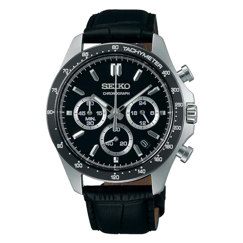【新品】 [セイコーウオッチ]SEIKO SELECTION SBTR021 メンズ腕時計 電池式クオーツ クロノグラフ 日付カレンダー・24時針搭載 レザーベルト 文字盤ブラック ステンレススチール
