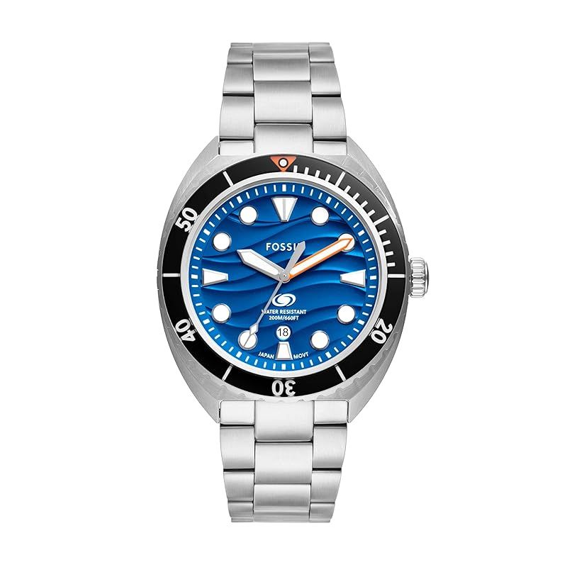 【新品】 Fossil メンズ BREAKER 三針デイト ステンレススチールウォッチ、FS6064