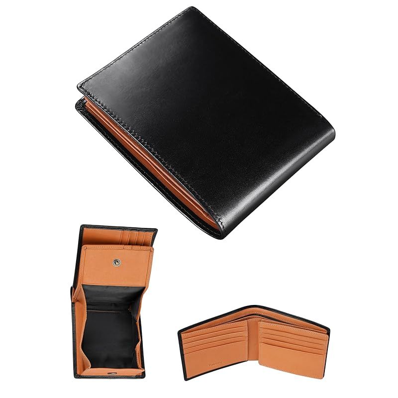 【新品】 [ファブリツィオ] 財布 メンズ 二つ折り ボックス型 小銭入れ メンズ財布 薄い 柔らかい 使いやすい イタリアン レザー 一流の革職人が作る 大容量 本革 (シャインブラック)