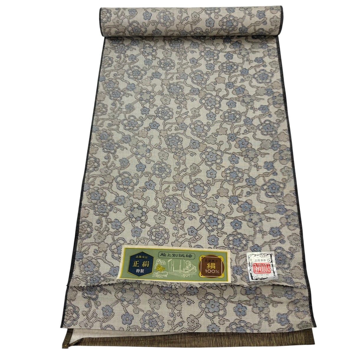 反物 秀品 紬 花 灰茶 正絹 【中古】