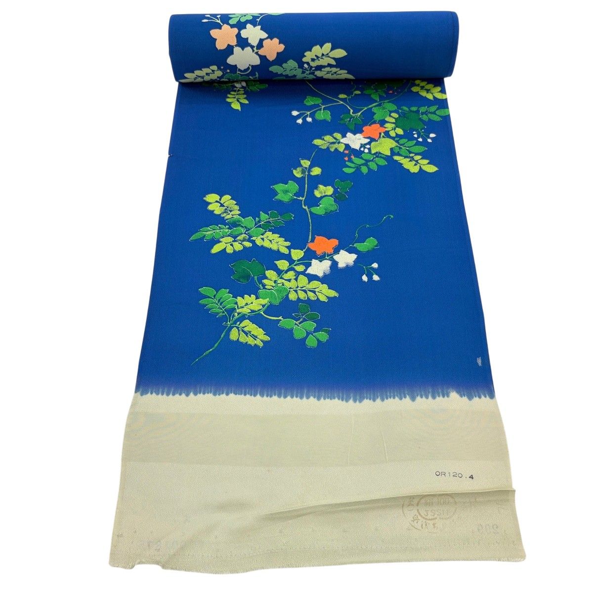 反物 秀品 小紋 枝花 青 正絹 【中古】