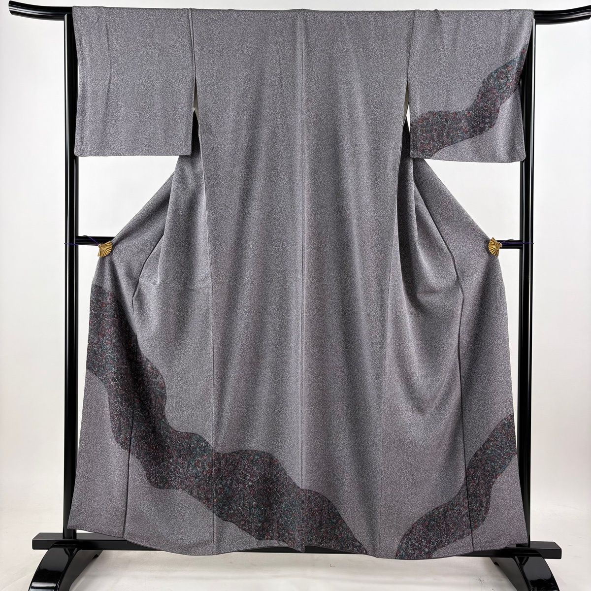 mi-♡　2点セット　身丈・身幅・裄大きめサイズ　未使用付下げ　袋帯 美品】 付下げ 身丈158cm 裄丈65cm M 袷 袋帯セット 草花 道長取り 灰
