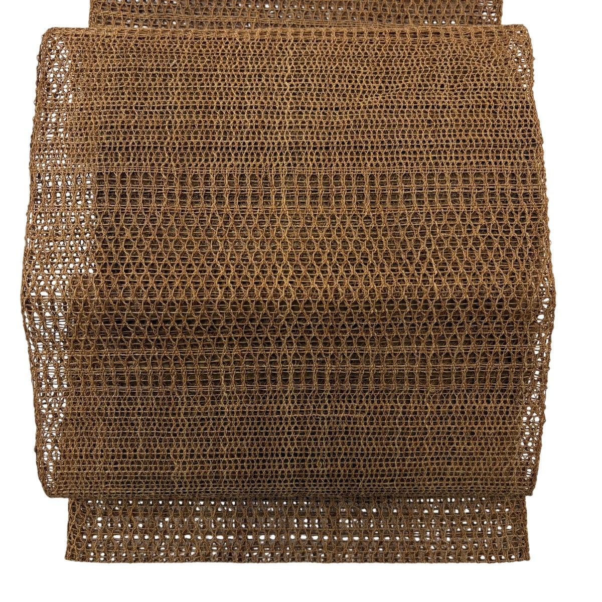 名古屋帯 逸品 夏 帯羅 八寸名古屋帯 松葉仕立て トンネル仕立て 茶色 麻 【中古】