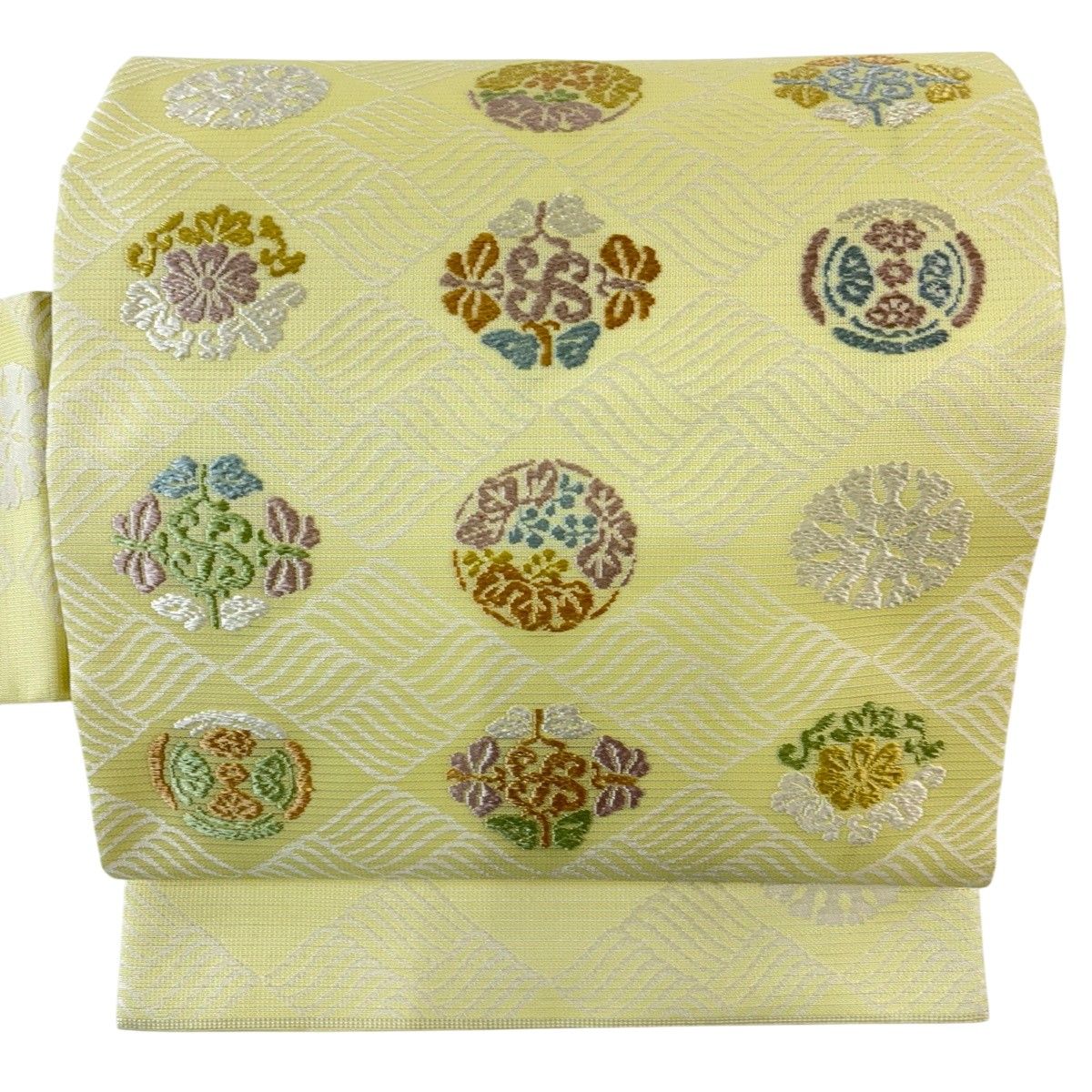 【美品】 名古屋帯 逸品 川島織物 落款 夏帯 絽 関西仕立て 蝶 桐 薄黄 正絹 【中古】