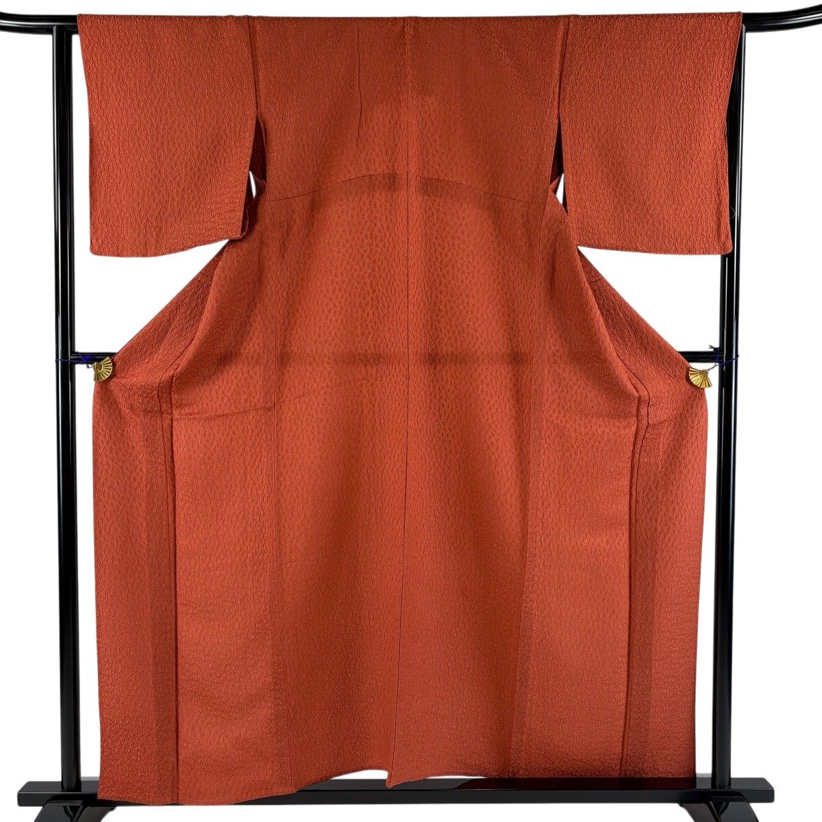【美品】 色無地 身丈157cm 裄丈65.5cm M 単衣 地紋 赤茶 正絹 優品 一つ紋 【中古】