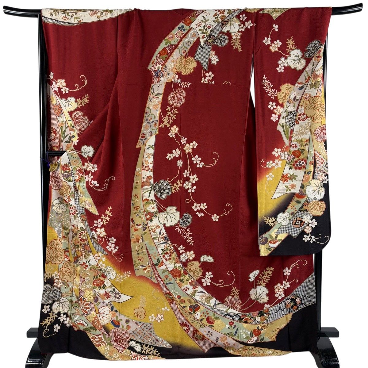 振袖 身丈169cm 裄丈70cm L 袷 熨斗 草花 金糸 金彩 赤 正絹 名品