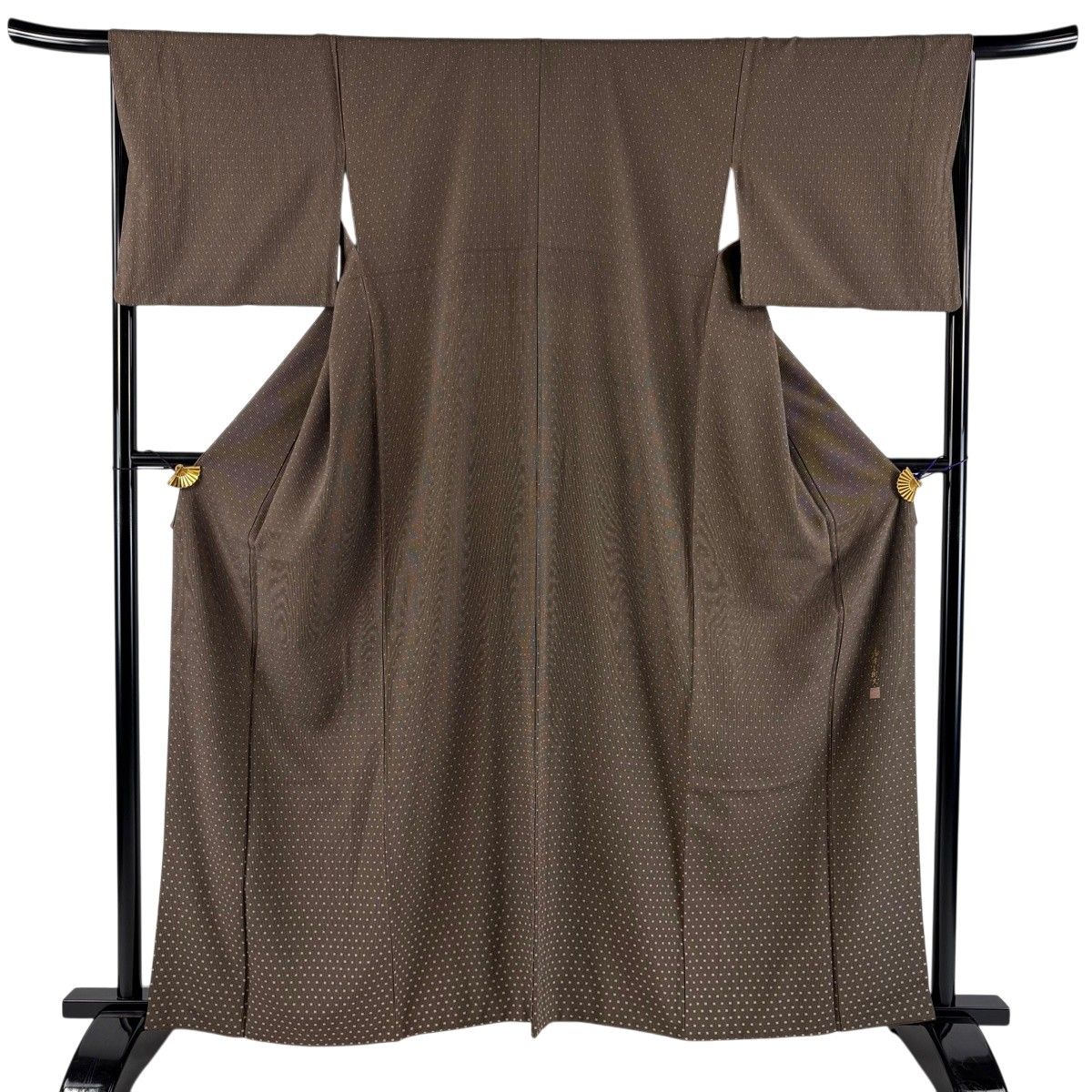 付下げ 身丈161cm 裄丈66cm M 袷 落款 縦縞 幾何学 焦茶色 正絹 名品 【中古】