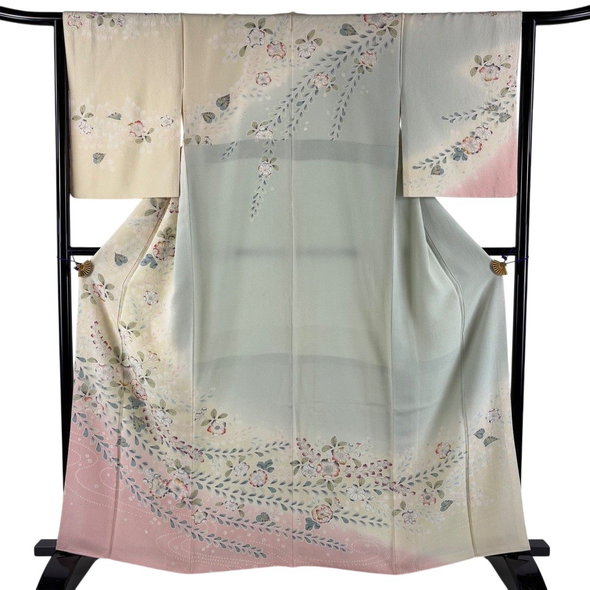 訪問着 身丈161cm 裄丈64cm M 袷 辻が花柄 染め分け ぼかし クリーム 正絹 名品 【中古】