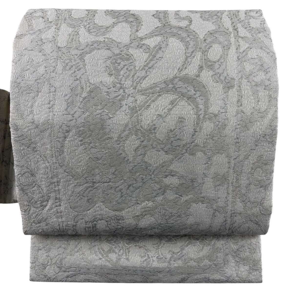 【美品】 名古屋帯 名品 千地泰弘 落款 幾何学 箔 灰白 正絹 【中古】