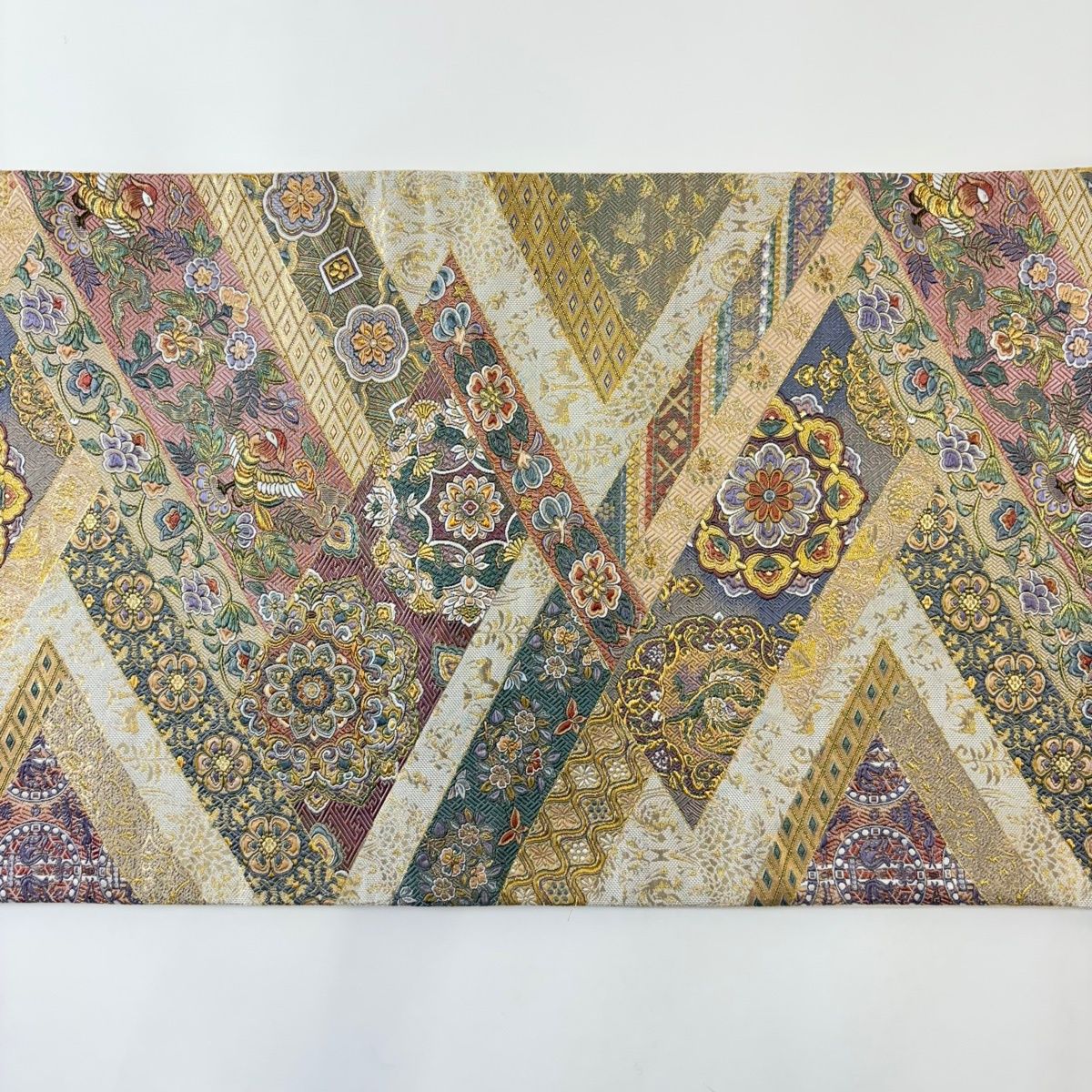 【美品】 袋帯 名品 花鳥 華文 金糸 箔 ベージュ 六通 正絹 【中古】 【美品】 袋帯 名品 花鳥 華文 金糸 箔 ベージュ 六通 正絹 【中古】