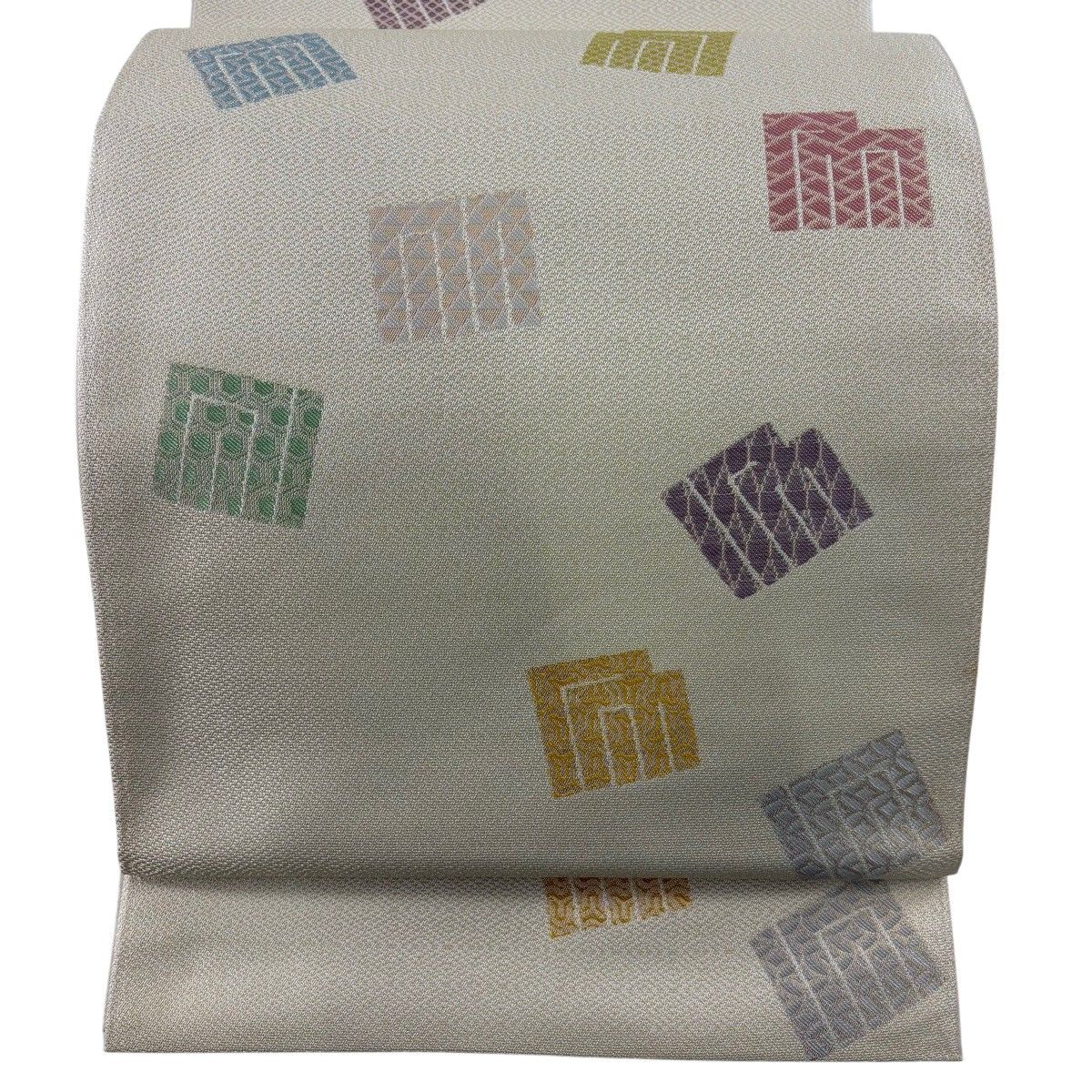 【美品】 袋帯 名品 源氏香 有職文様 箔 薄黄 全通 正絹 【中古】