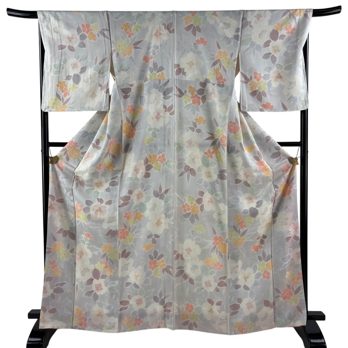 小紋 身丈168cm 裄丈67cm M 袷 草花 薄紫 正絹 秀品 【中古】