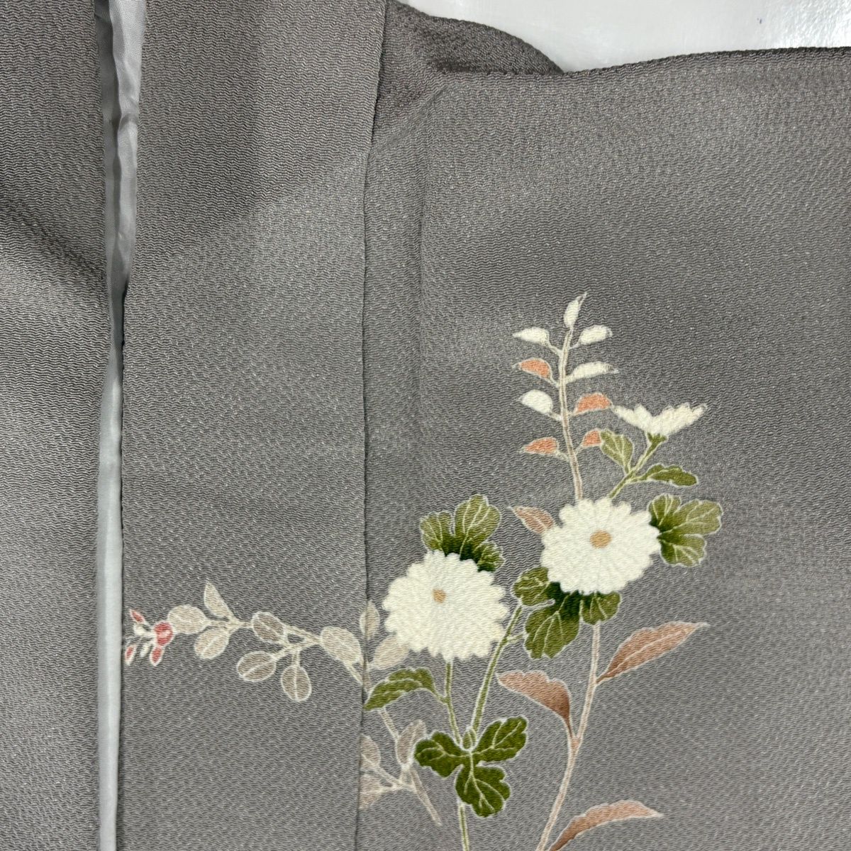 訪問着 身丈164.5cm 裄丈64.5cm M 袷 菊 萩 染め分け ぼかし 灰色 正絹 秀品 【中古】
