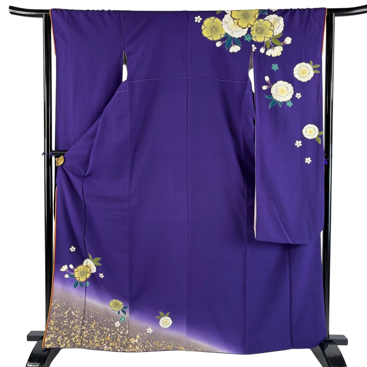 振袖 身丈164cm 裄丈64cm M 袷 桜 金糸 金彩 紫 正絹 秀品 【中古