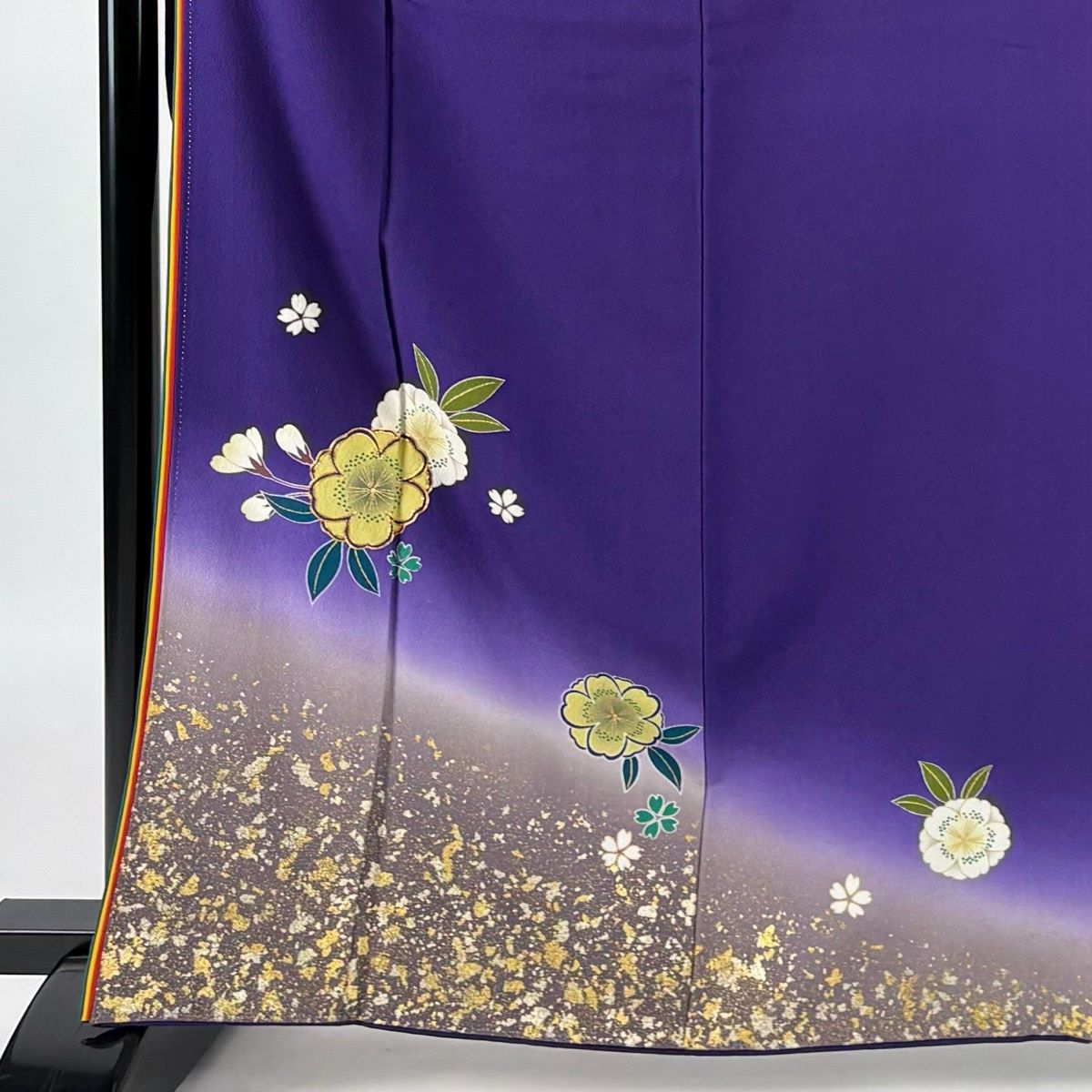 振袖 身丈164cm 裄丈64cm M 袷 桜 金糸 金彩 紫 正絹 秀品 【中古