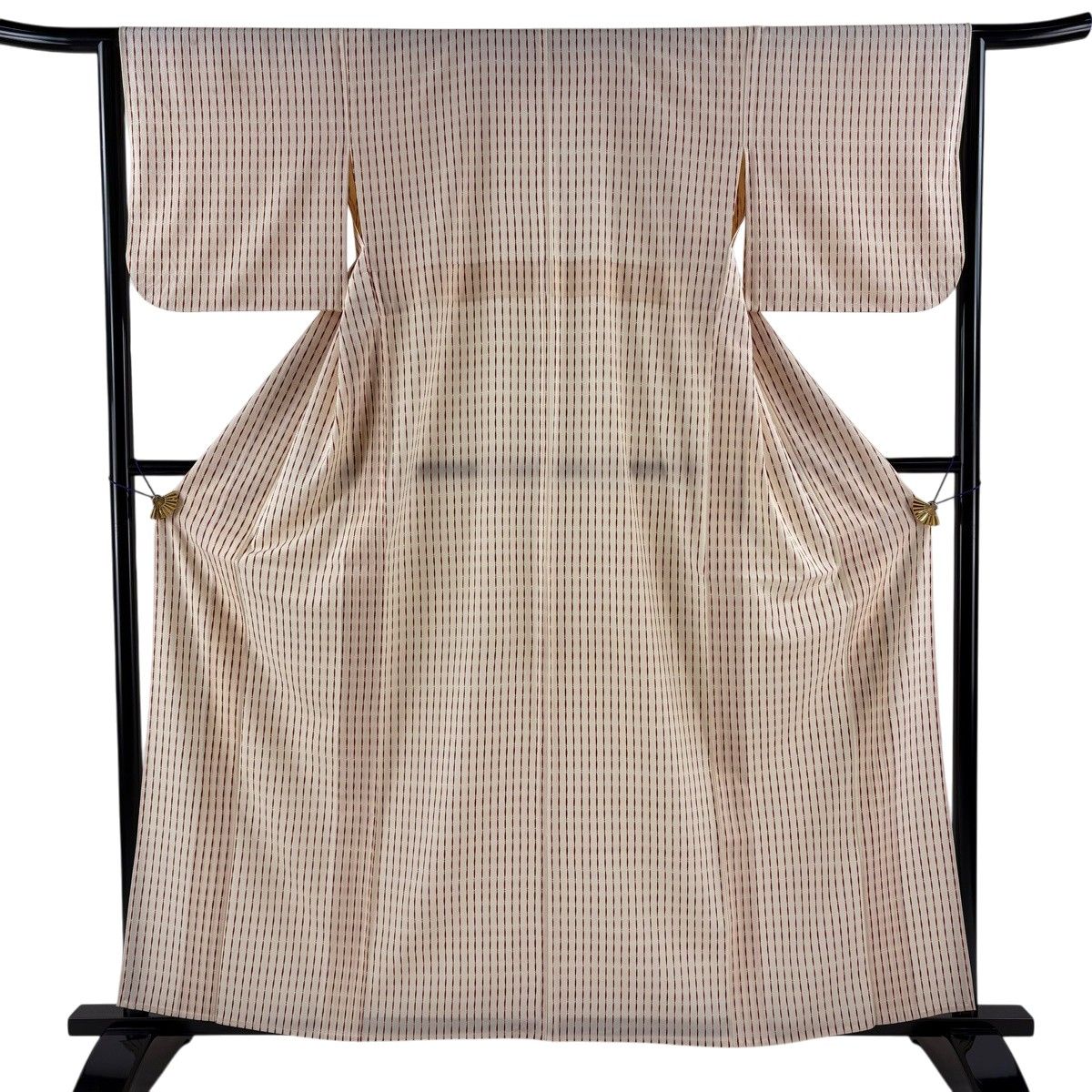 小紋 身丈161cm 裄丈64cm M 単衣 英 縞 幾何学 クリーム 化繊 秀品 【中古】 9,856円