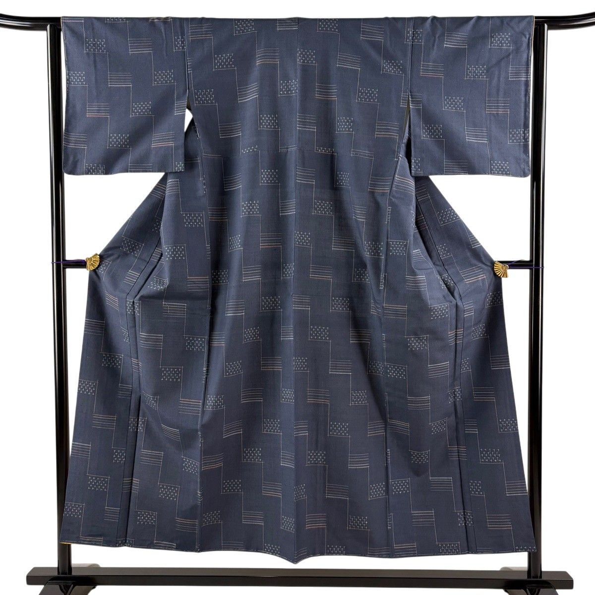 【美品】 紬 身丈152.5cm 裄丈63cm S 袷 絣 藍色 正絹 秀品 【中古】