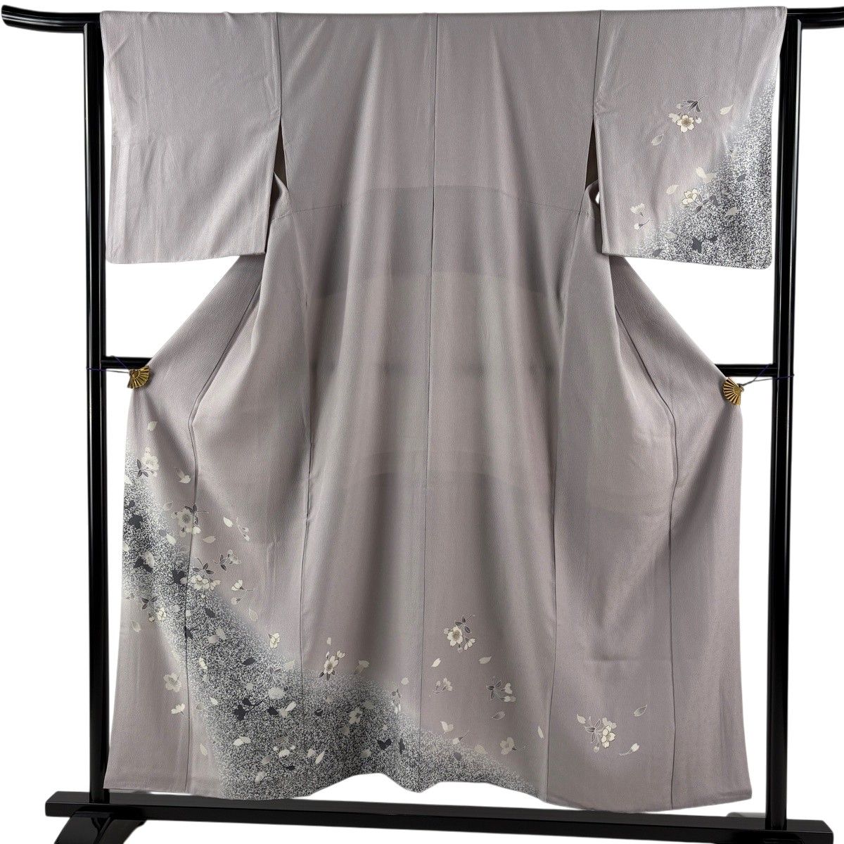 付下げ 身丈155cm 裄丈62.5cm S 袷 桜 金彩 灰紫 正絹 秀品 【中古】