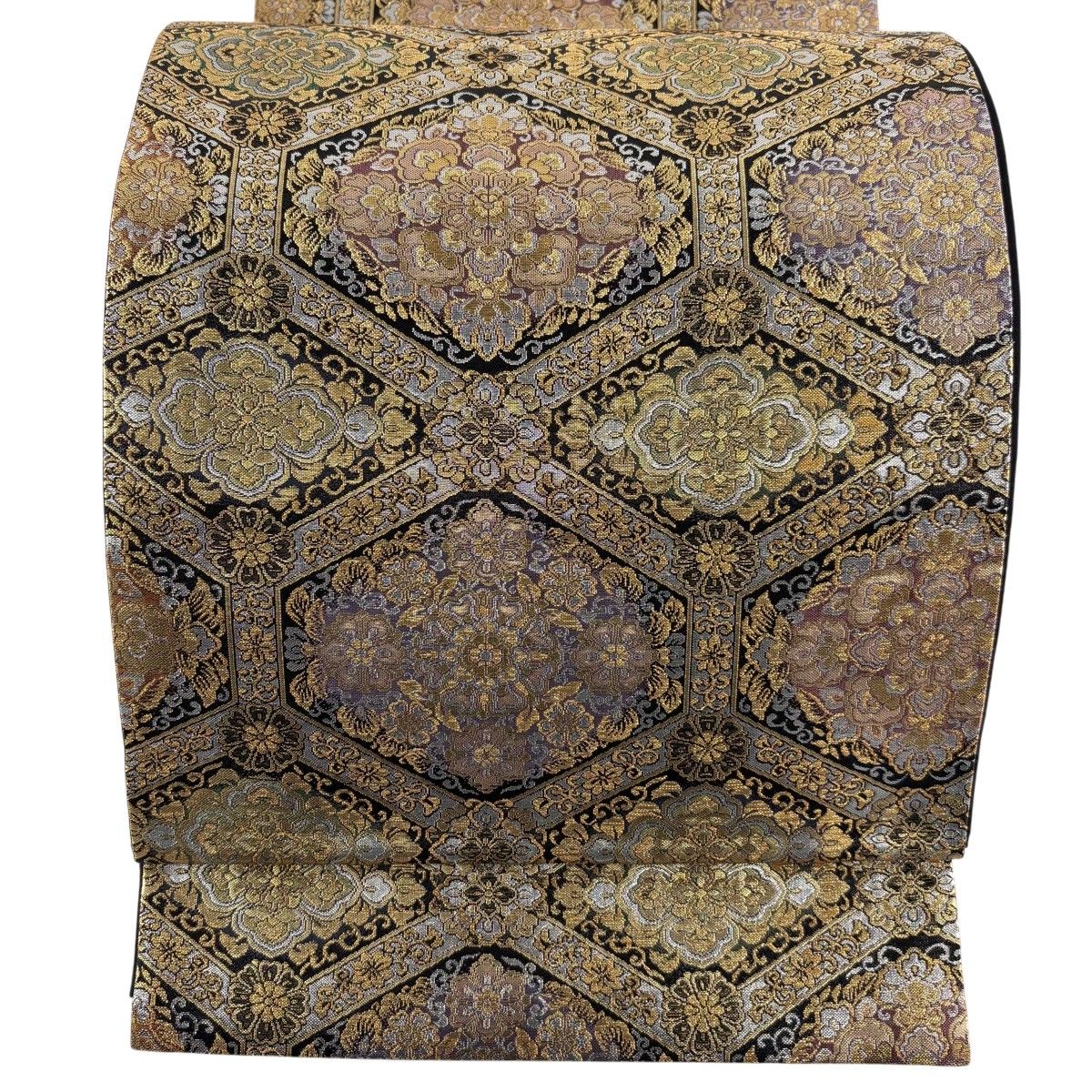 【美品】 袋帯 秀品 華文 亀甲 箔 黒 六通 正絹 【中古】