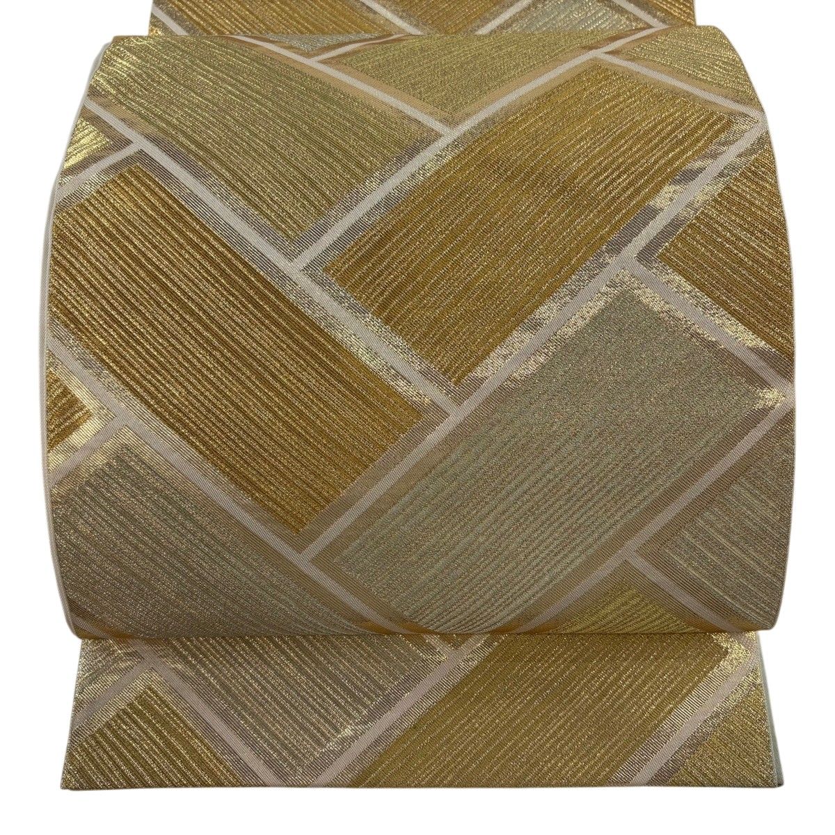 袋帯 秀品 川島織物 落款 桧垣 縞 箔 金色 六通 正絹 【中古】
