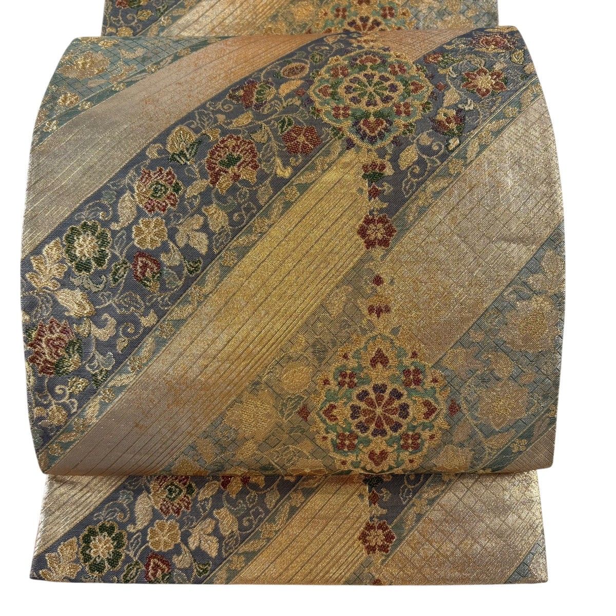 袋帯 秀品 華文 花唐草 箔 金糸 金色 六通 正絹 【中古】