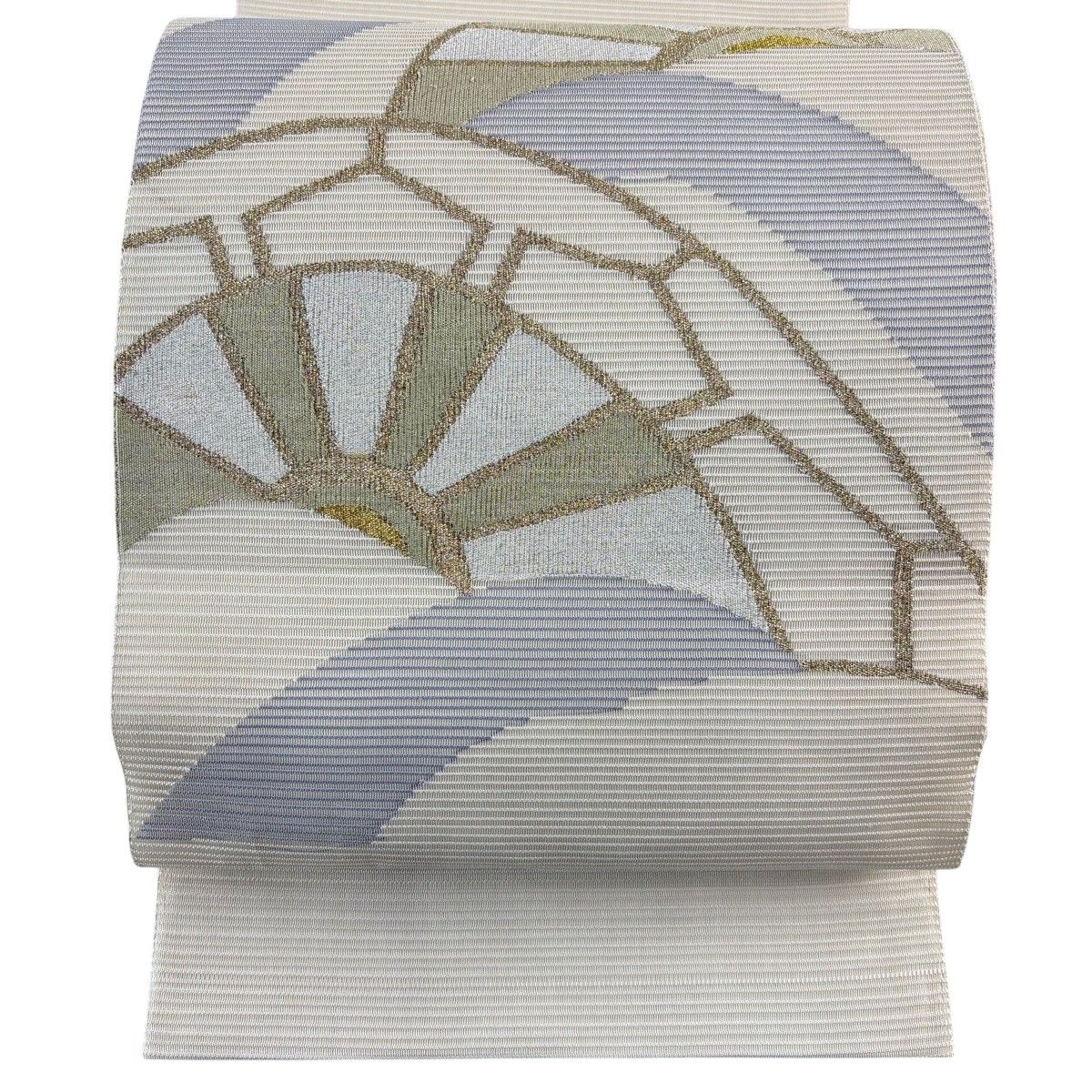 【美品】 袋帯 秀品 夏帯 絽 片輪車 金銀糸 クリーム お太鼓柄 正絹 【中古】