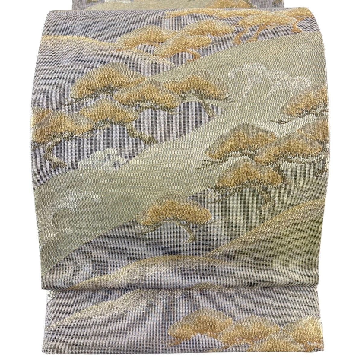 袋帯 秀品 夏帯 笠松 波頭 金銀糸 箔 灰色 六通 正絹 【中古】
