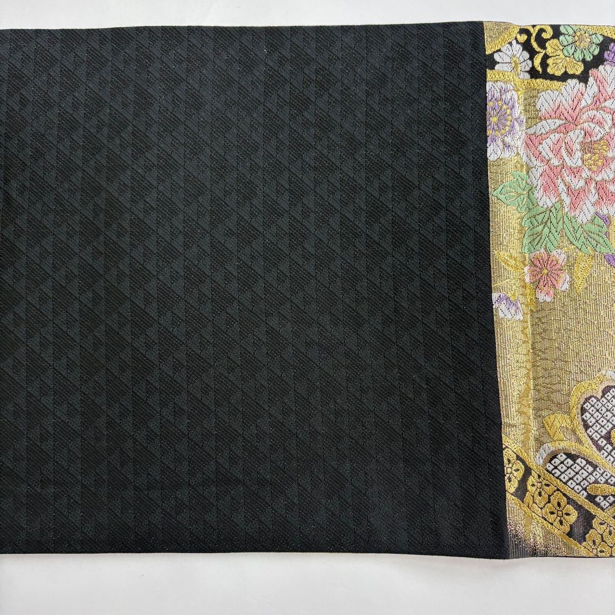 中古】 袋帯 正絹 リサイクル袋帯 仕立て上がり 黒色系 桜文様 振袖用 