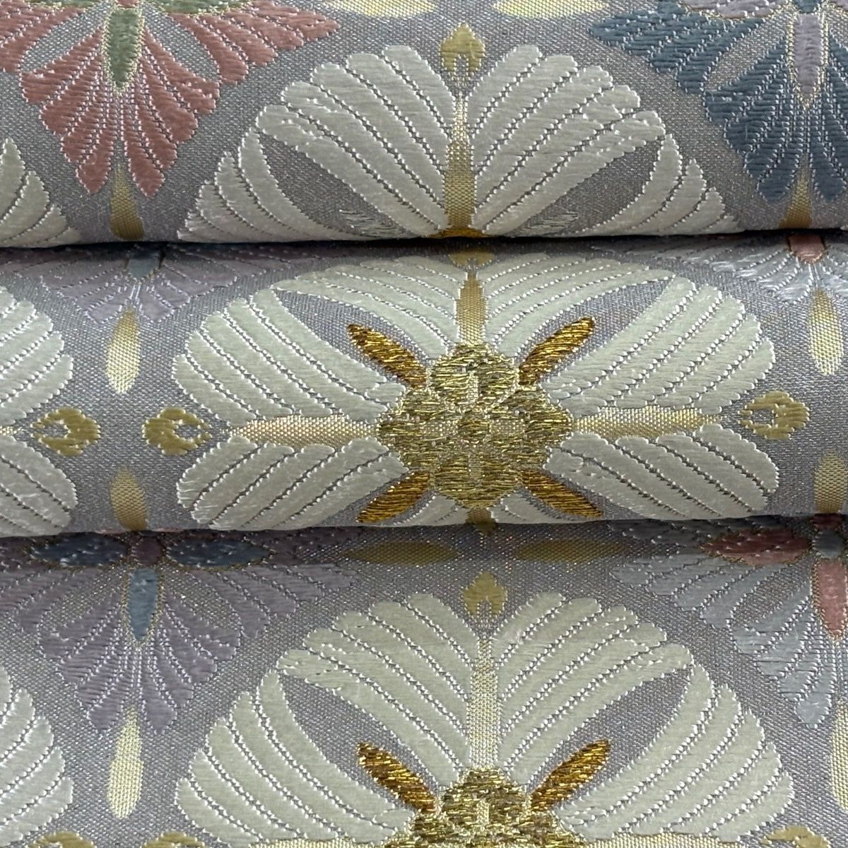 袋帯 美品 名品 鳥 草花 金銀糸 刺繍 灰紫 六通 正絹 【中古】 袋帯
