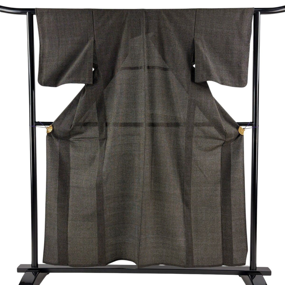 【美品】 紬 身丈157.5cm 裄丈62cm S 薄物 夏紬 証紙 幾何学 墨色 正絹 逸品 【中古】 27,232円