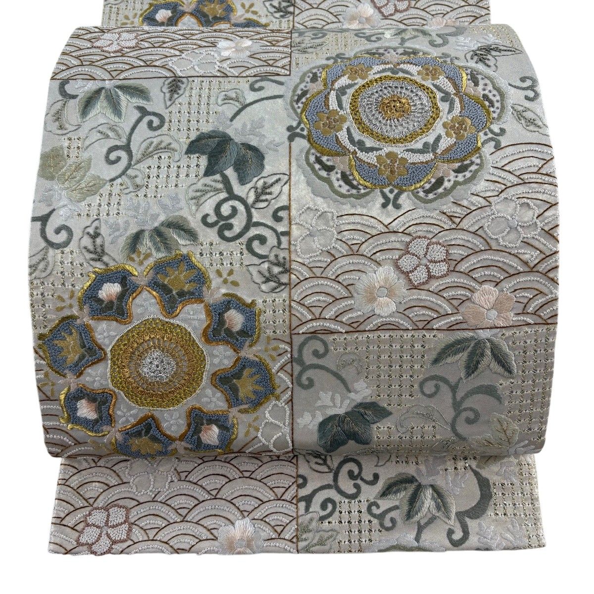 【美品】 袋帯 逸品 華文 草花 箔 金銀糸 金色 六通 正絹 【中古】