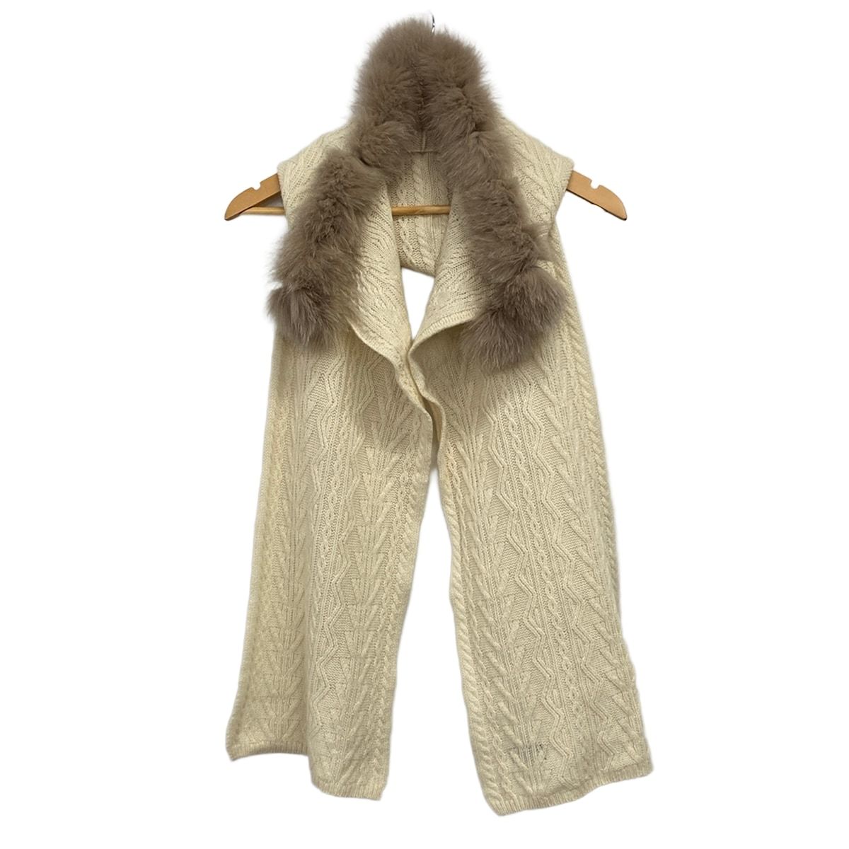 LANVIN COLLECTION(ランバンコレクション) マフラー美品 アイボリー×ベージュ フードマフラー/ファー ウール、フォックス