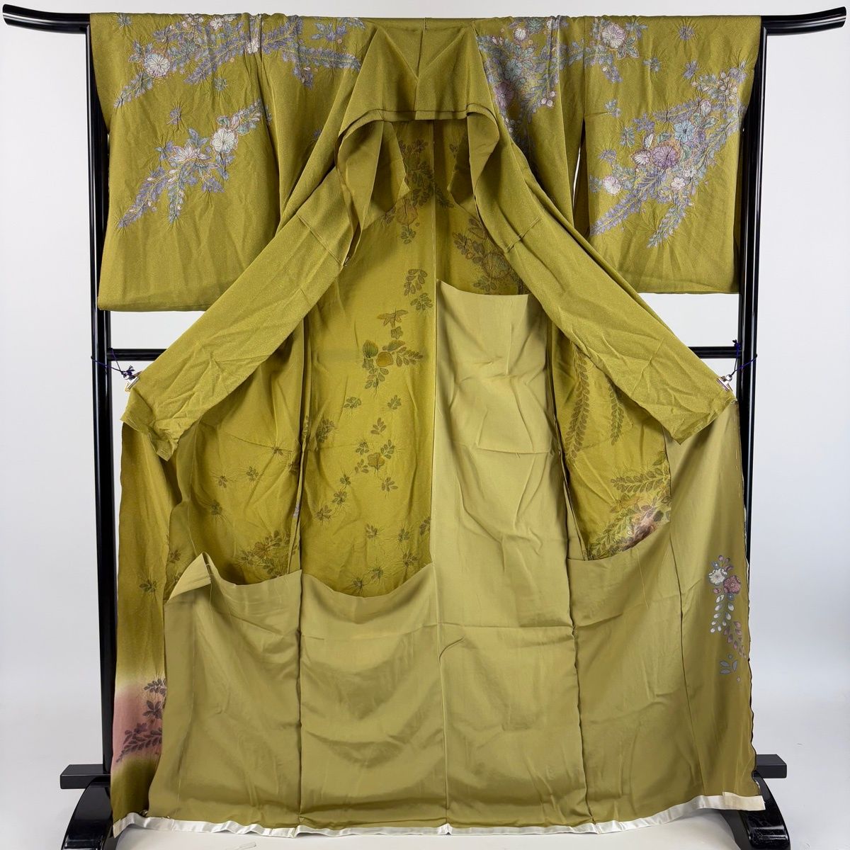 訪問着 身丈170cm 裄丈68.5cm L 袷 辻が花 金彩 ぼかし薄黄土色 訪問着 身丈171cm 裄丈67cm 未仕立て 仮絵羽 辻が花 金彩 ぼかし 鶯色
