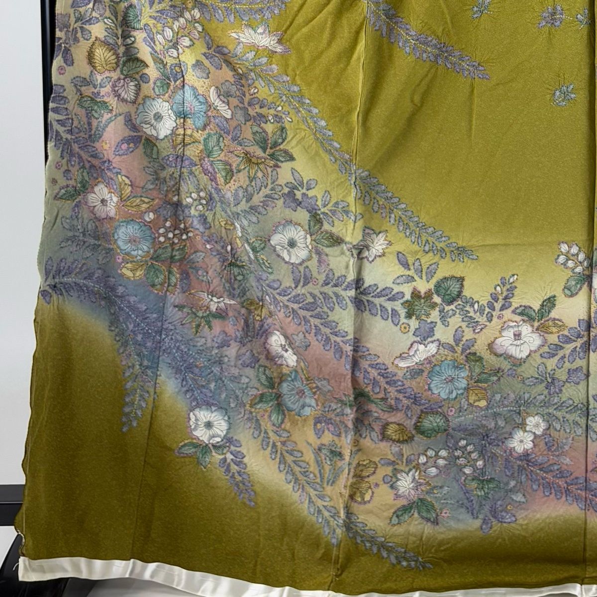 訪問着 身丈171cm 裄丈67cm 未仕立て 仮絵羽 辻が花 金彩 ぼかし 鶯色