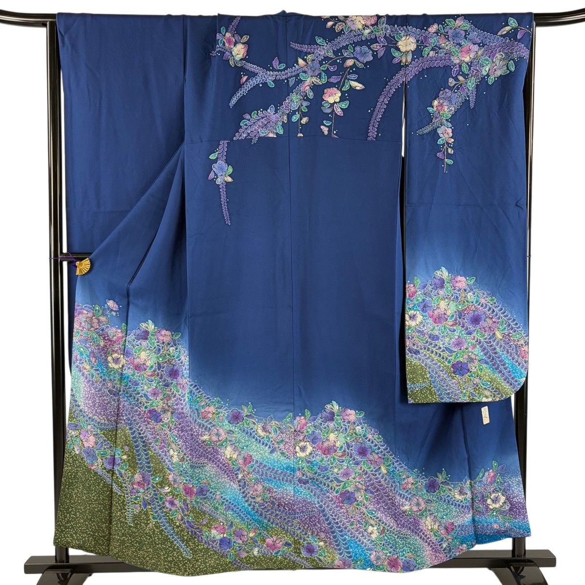 振袖 身丈157.5cm 裄丈68.5cm L 袷 落款 辻が花 金彩 ぼかし 青 正絹