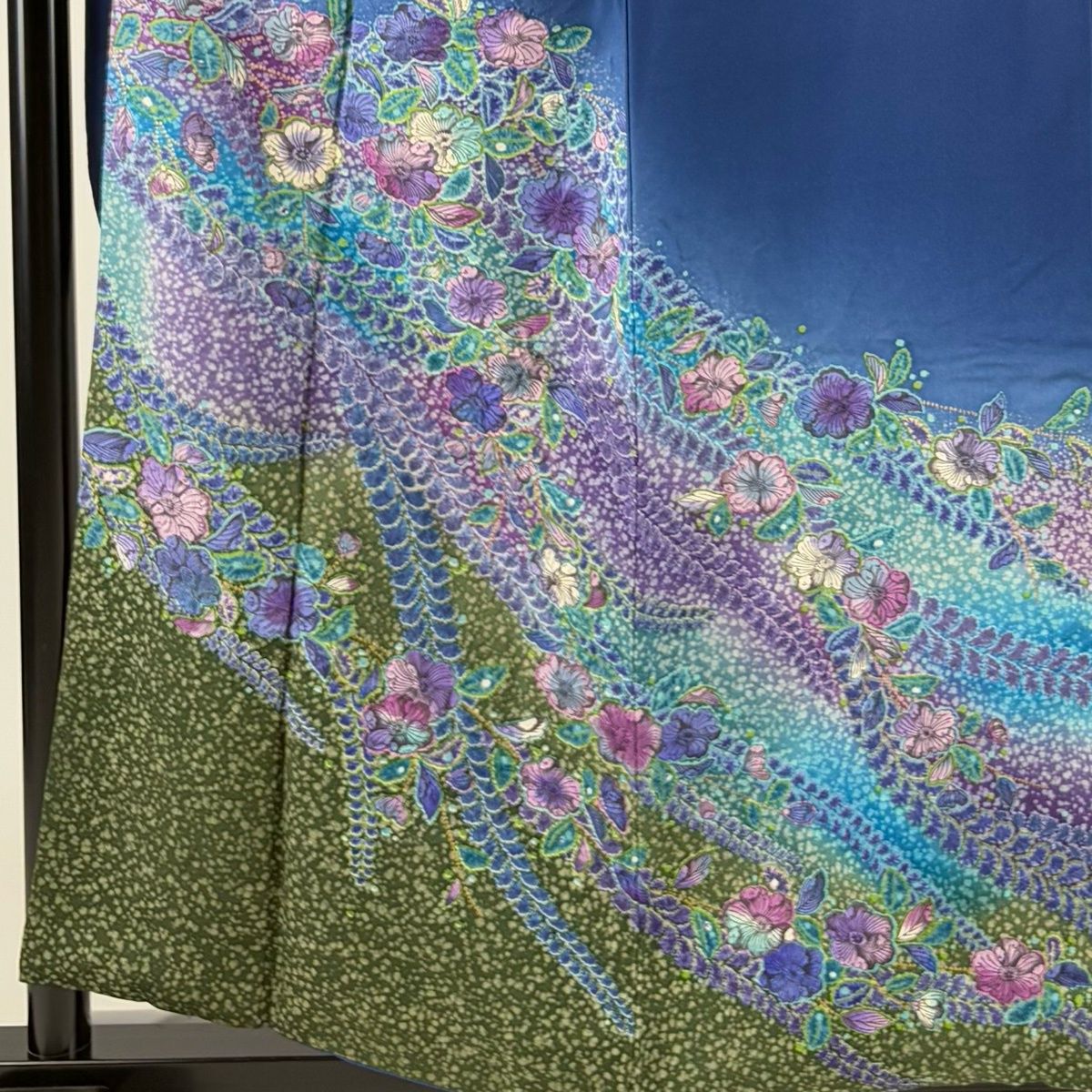 振袖 身丈157.5cm 裄丈68.5cm L 袷 落款 辻が花 金彩 ぼかし 青 正絹