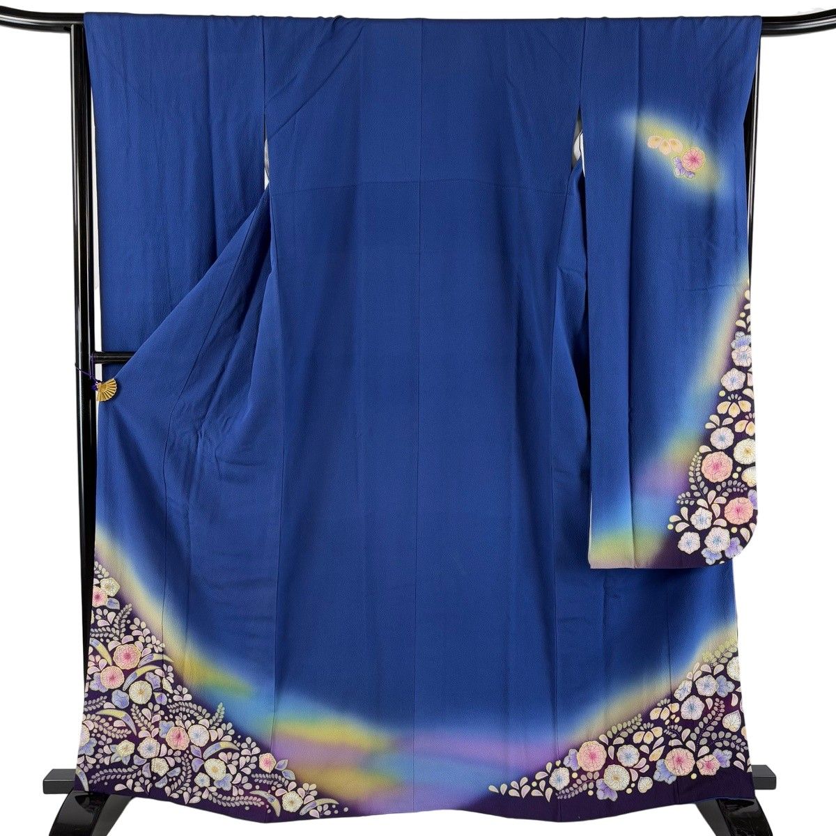 振袖 身丈164.5cm 裄丈64.5cm M 袷 辻が花 ぼかし 青 正絹 名品 【中古