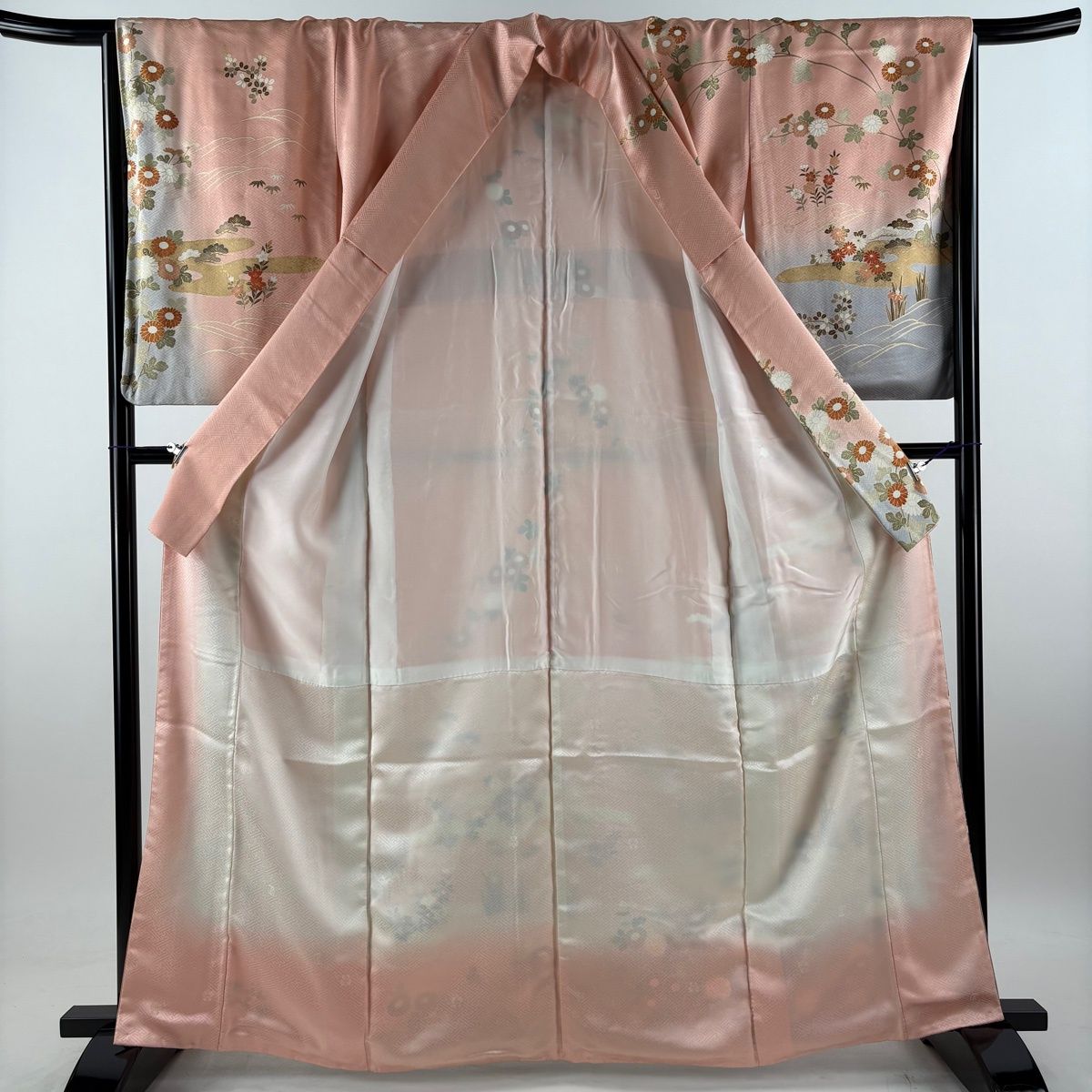 訪問着 身丈163cm 裄丈65cm M 袷 吾妻徳穂 落款 菊 霞 金糸 金彩