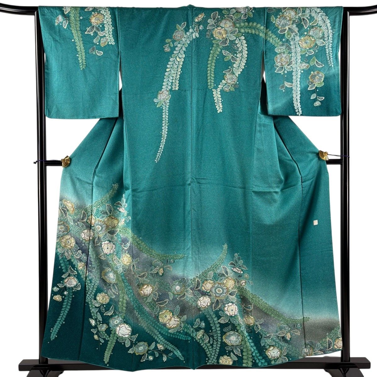 訪問着 身丈158cm 裄丈65cm M 袷 落款 辻が花柄 金彩 ぼかし 緑 正絹