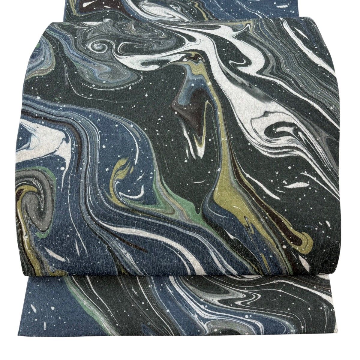 【美品】 袋帯 名品 墨流し 箔 青灰色 全通 正絹 【中古】 12,008円