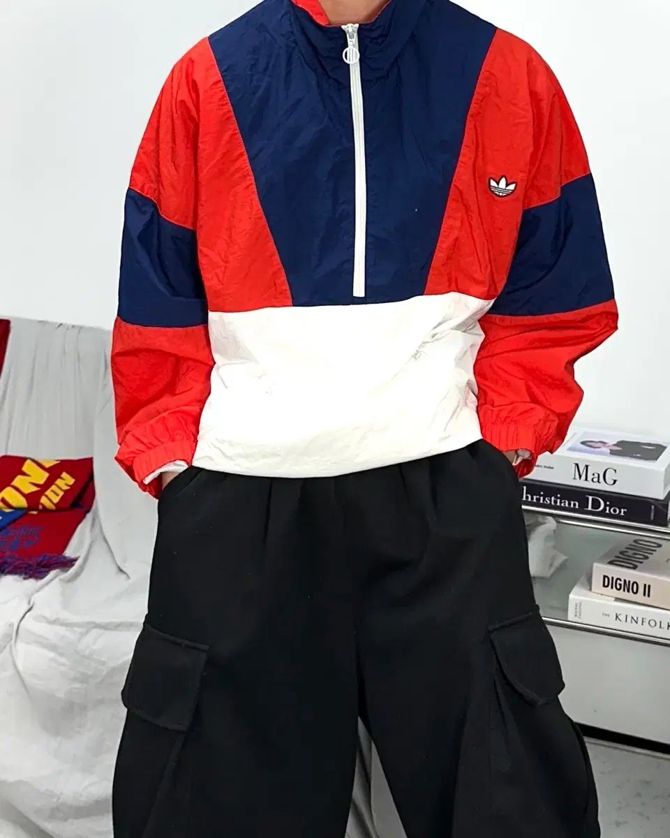 アディダス ビックロゴ オールドスクール バイカラー アノラック L